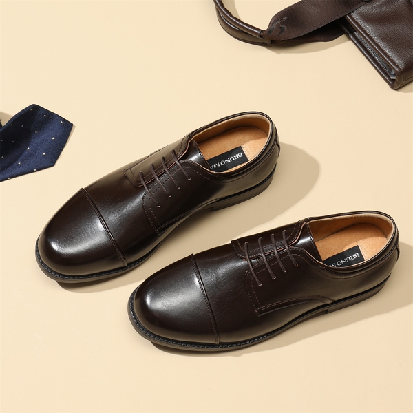 Men's Cap-Toe Oxford Dress Shoes - DARK BROWN - 8